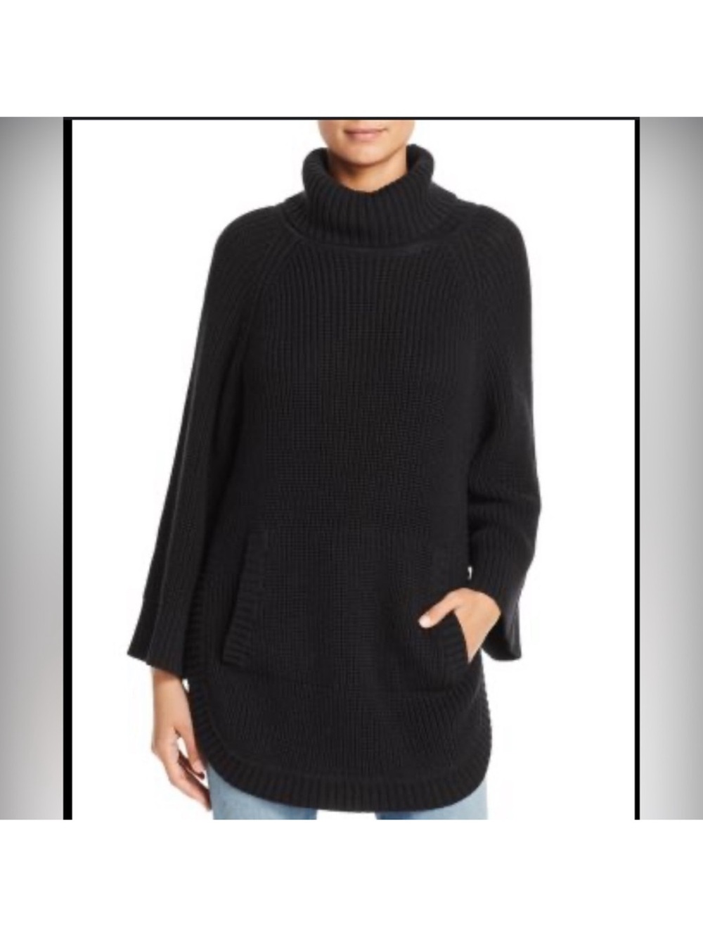 UGG Black Knit Turtleneck Poncho Sweater Cotton Raelynn Size Small